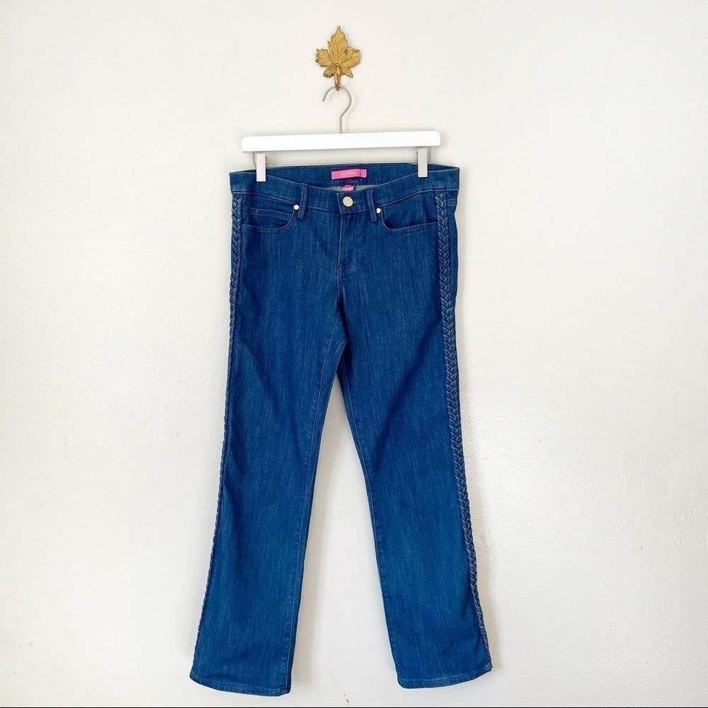 Lilly Pulitzer South Ocean crop Flare Pants Bay Ave Wash with braided trim